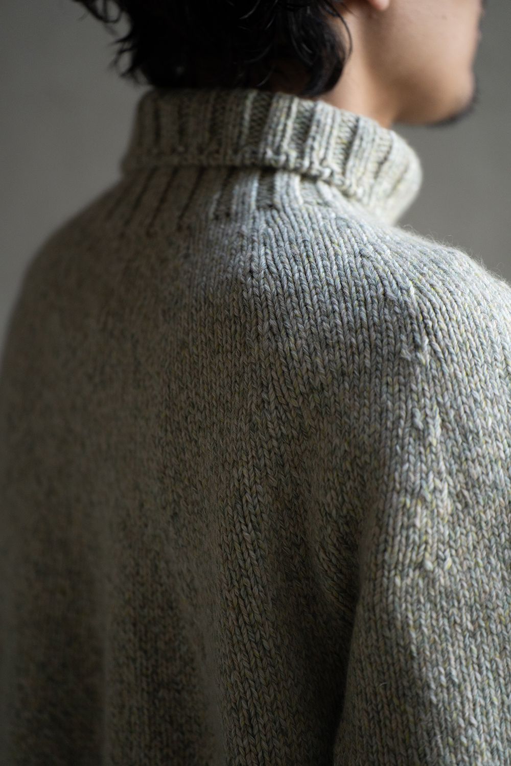 【ラスト1点】yak/lambs multi ply HAND KNITTING yoke top turtle neck sweater(MINT)