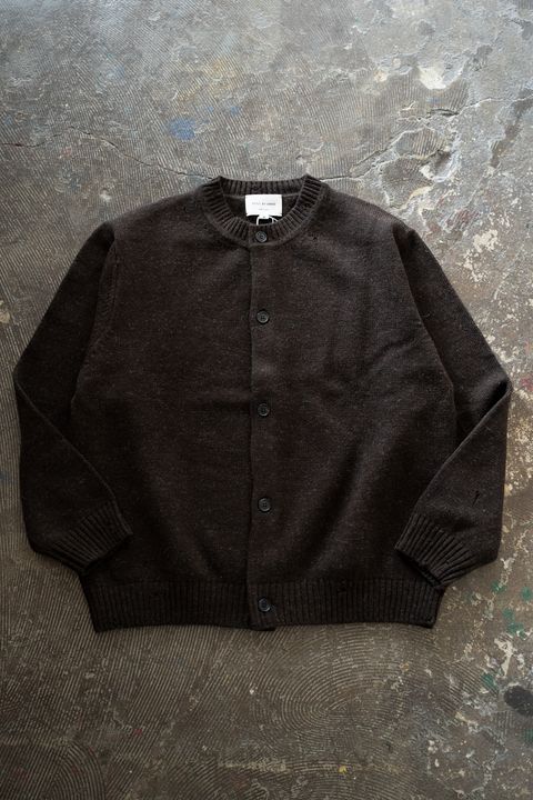 【26AW】ダメージクルーネックカーディガン(DARK BROWN)