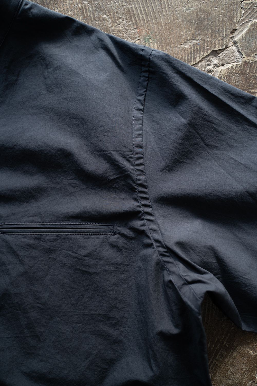 【25SS】リネン混バンドカラーシャツ(NAVY)