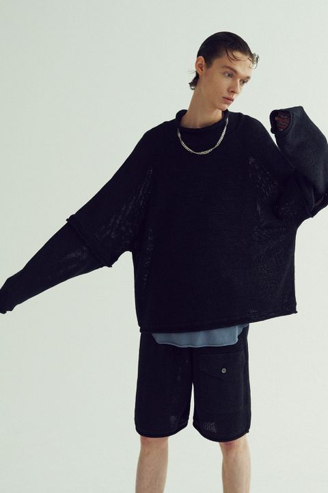 【ラスト1点】2Way Roll Neck Knit Pullover/和紙混2WAYロールネックニット(BLACK)