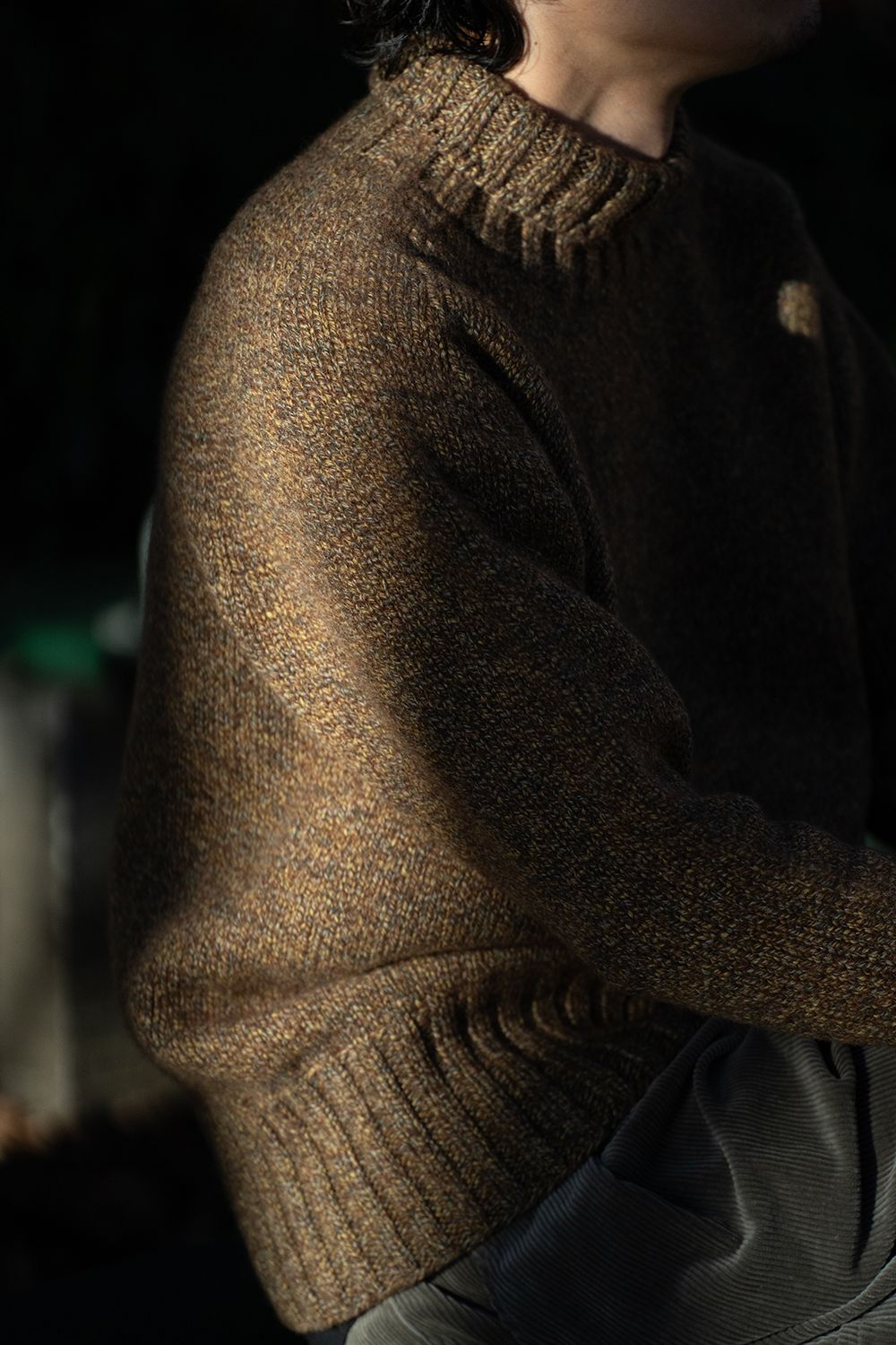 【ラスト1点】yak/lambs multi ply HAND KNITTING yoke top turtle neck sweater(MARRON)