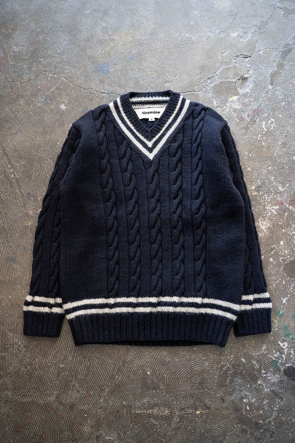 【ラスト1点】camel/cashmere HAND KNITTING cricket sweater(NAVY)