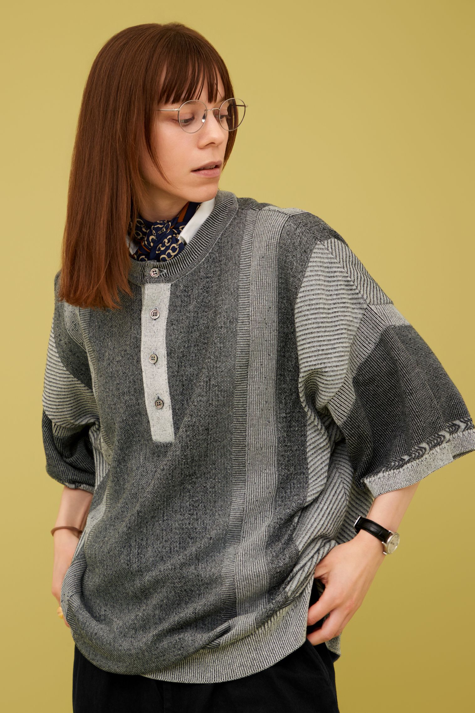 トップス YASHIKI / Fumon Henley Knit YASHIKI/ヤシキ Fumon Henley Knit/風紋ヘンリーニットの正規