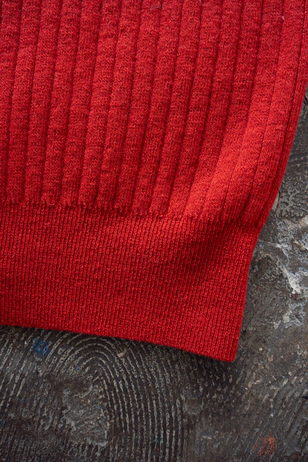 Hard twisted Shetlandwool RIB saddle shoulder crew neck sweater(RED)