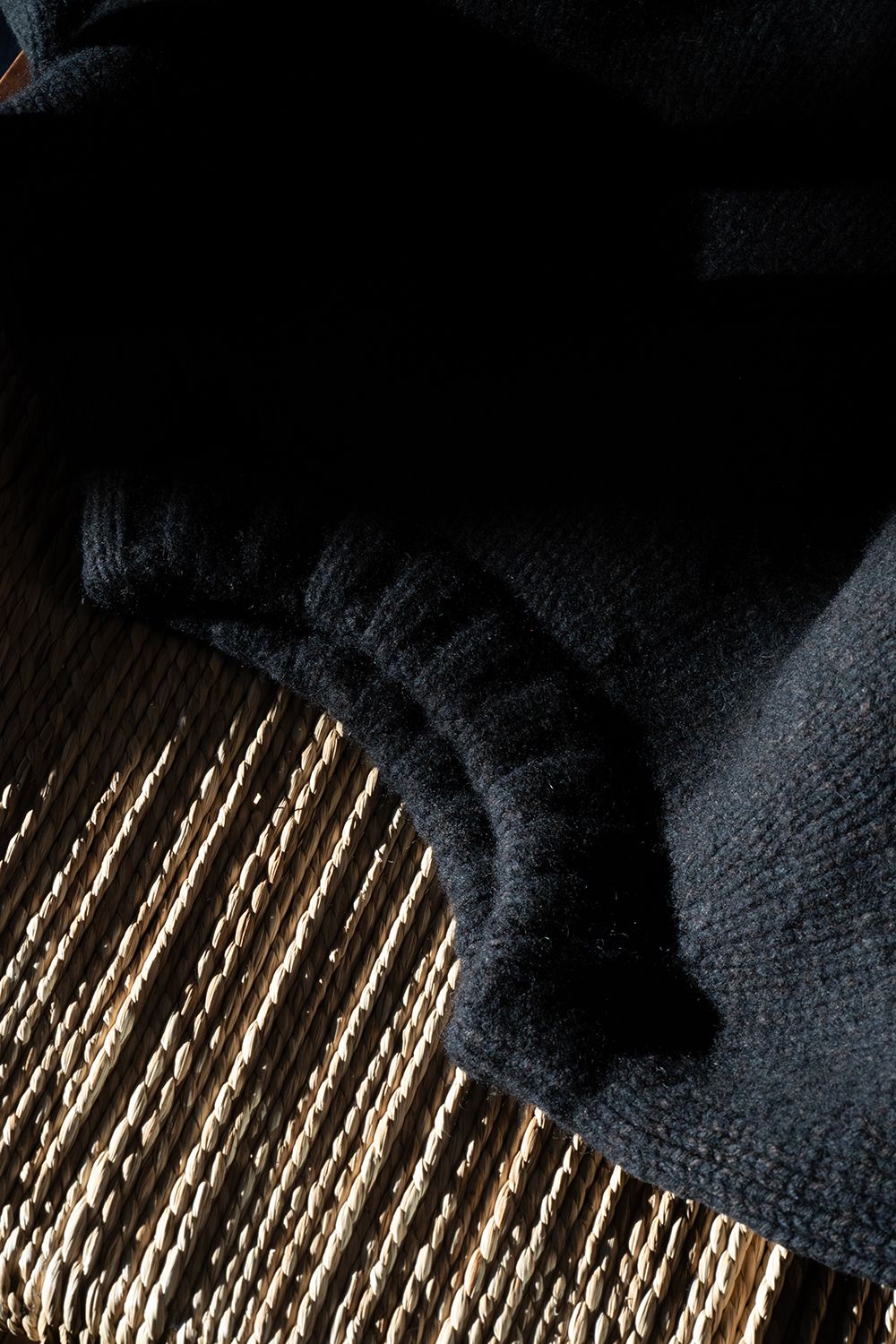 yak/lambs multi ply HAND KNITTING yoke top crew neck sweater(DARK NAVY)