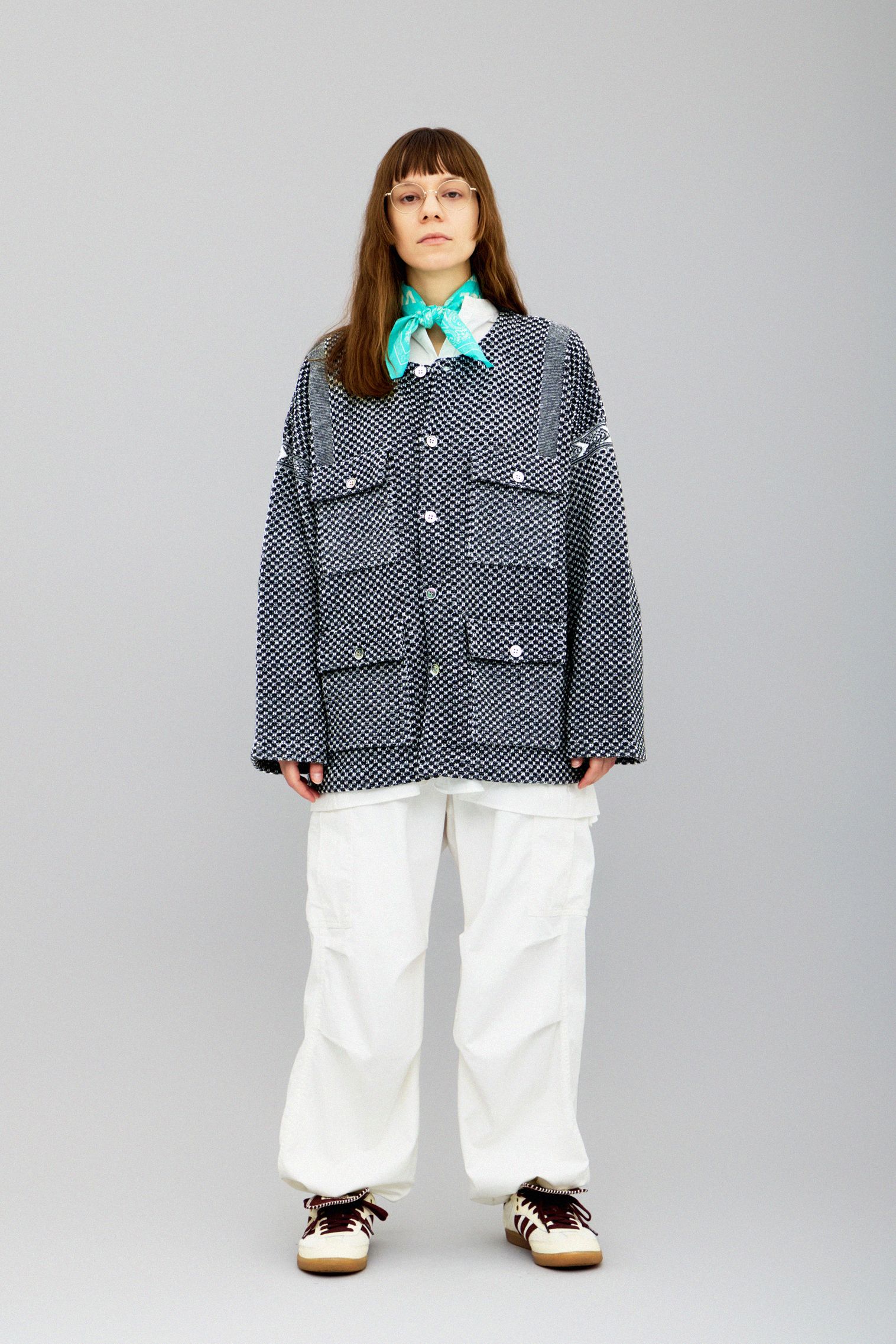 t.japan knit jacket グレー 4th & Reckless premium high neck double zip knit bomber