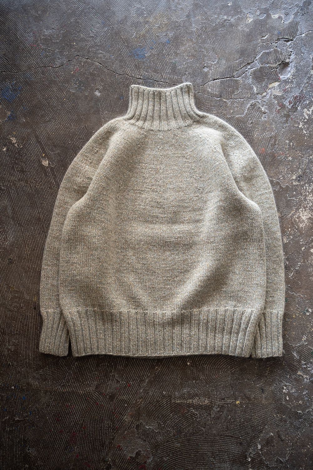 yak/lambs multi ply HAND KNITTING yoke top turtle neck sweater(FOG)
