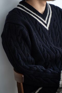 【ラスト1点】camel/cashmere HAND KNITTING cricket sweater(NAVY)