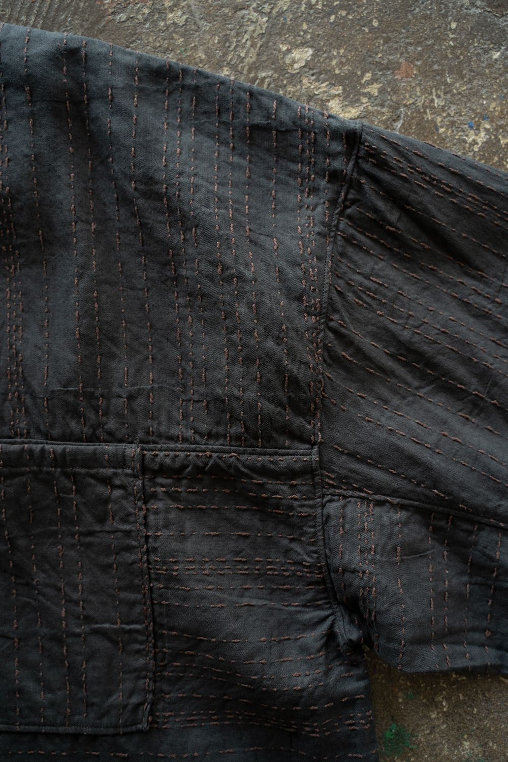 薄手刺し子織ジャケット(墨黒)