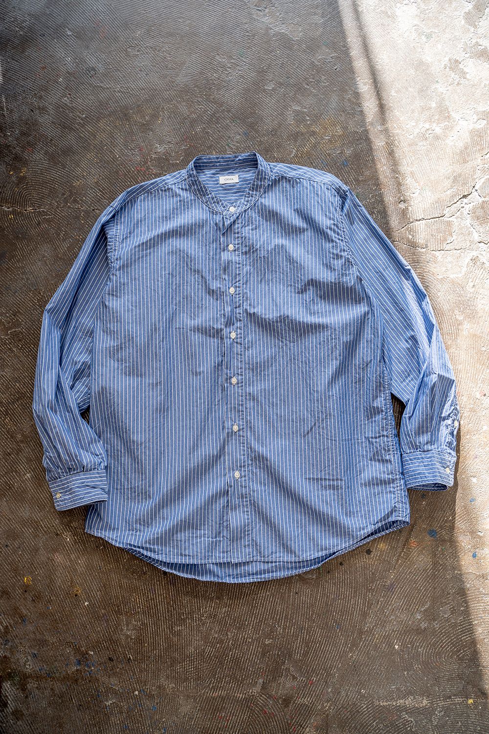 【ラスト1点】スビンコットンタイプライターバンドカラーシャツ(PENCIL STRIPE) - 4(S)