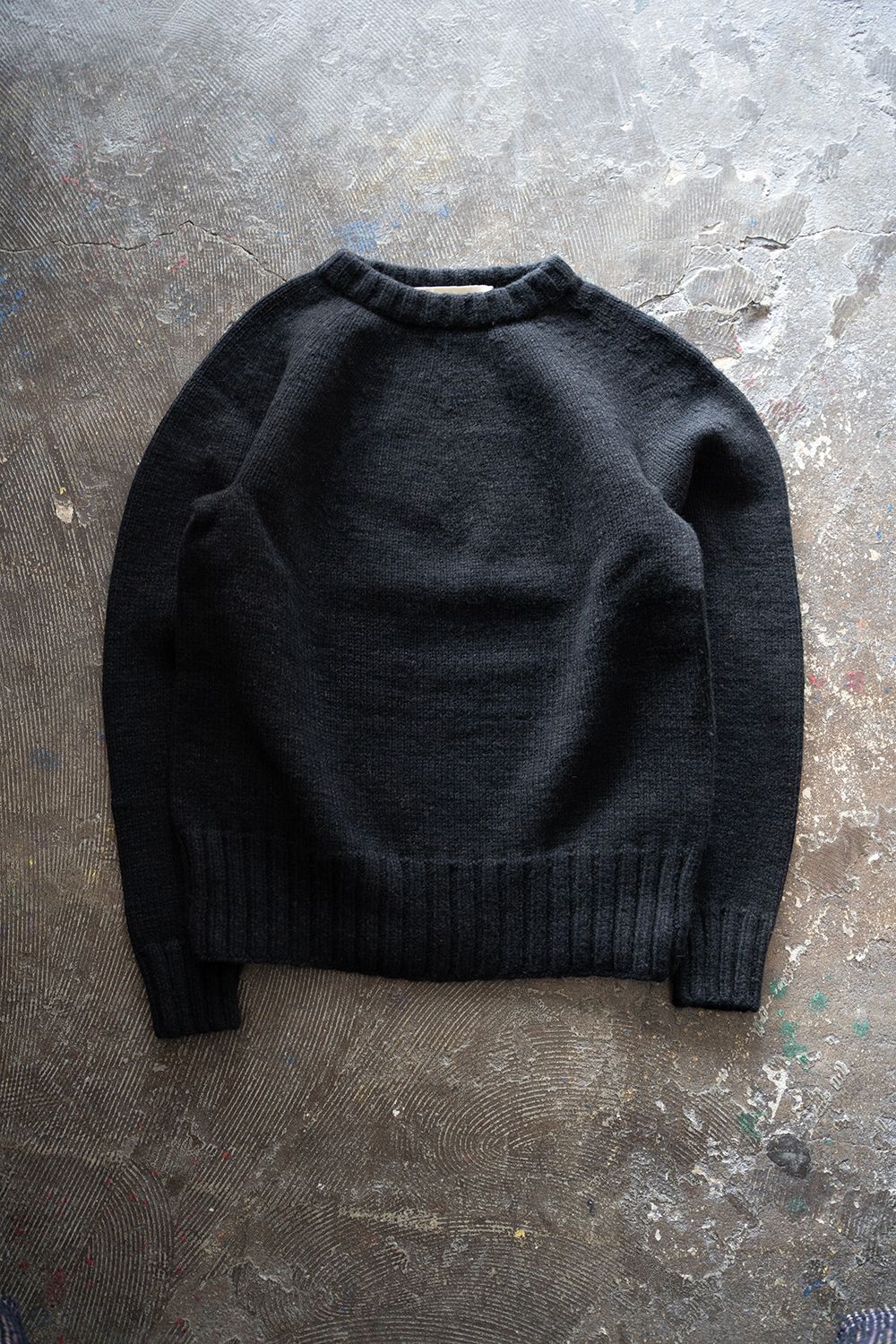 yak/lambs multi ply HAND KNITTING yoke top crew neck sweater(DARK NAVY)