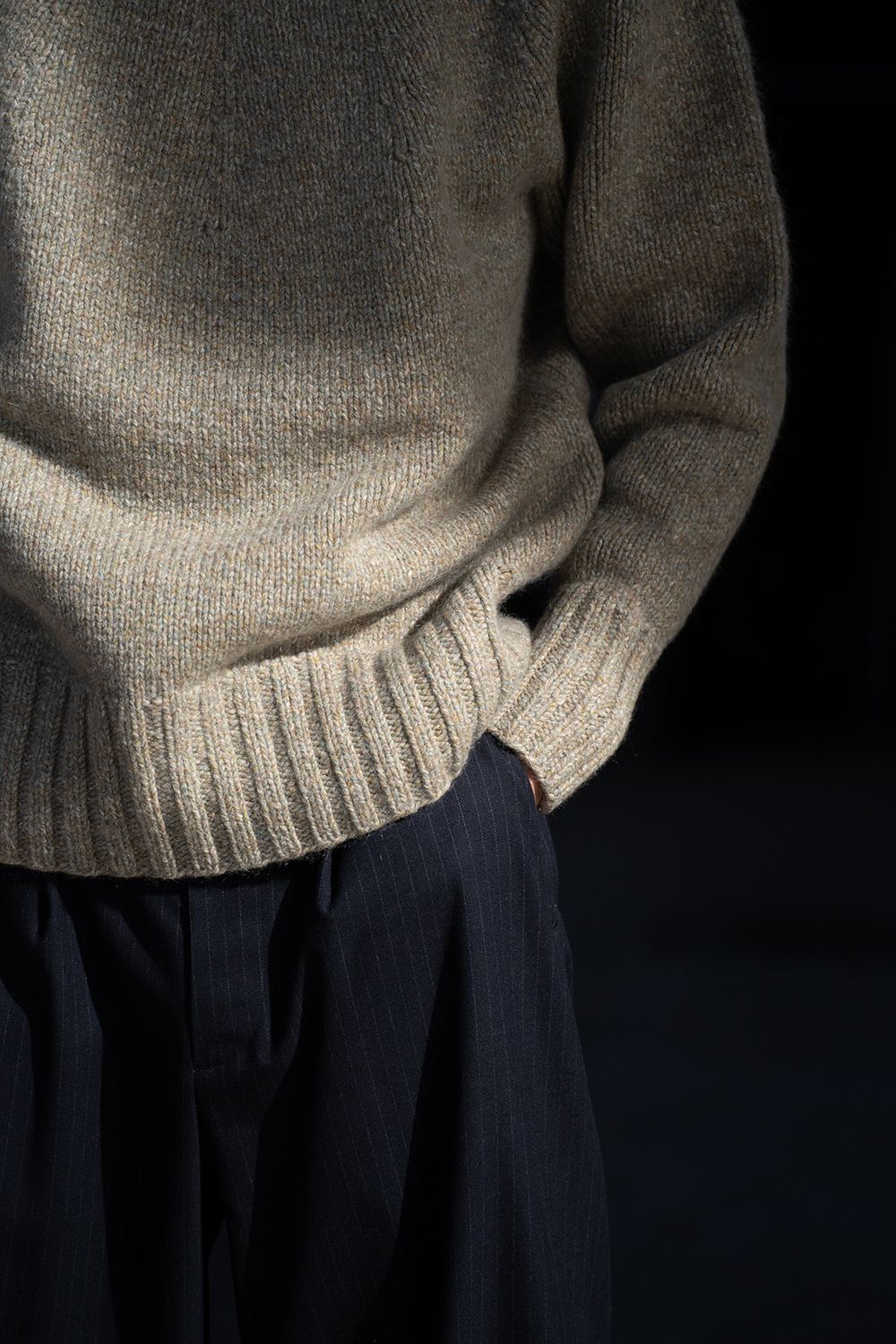 yak/lambs multi ply HAND KNITTING yoke top turtle neck sweater(FOG)