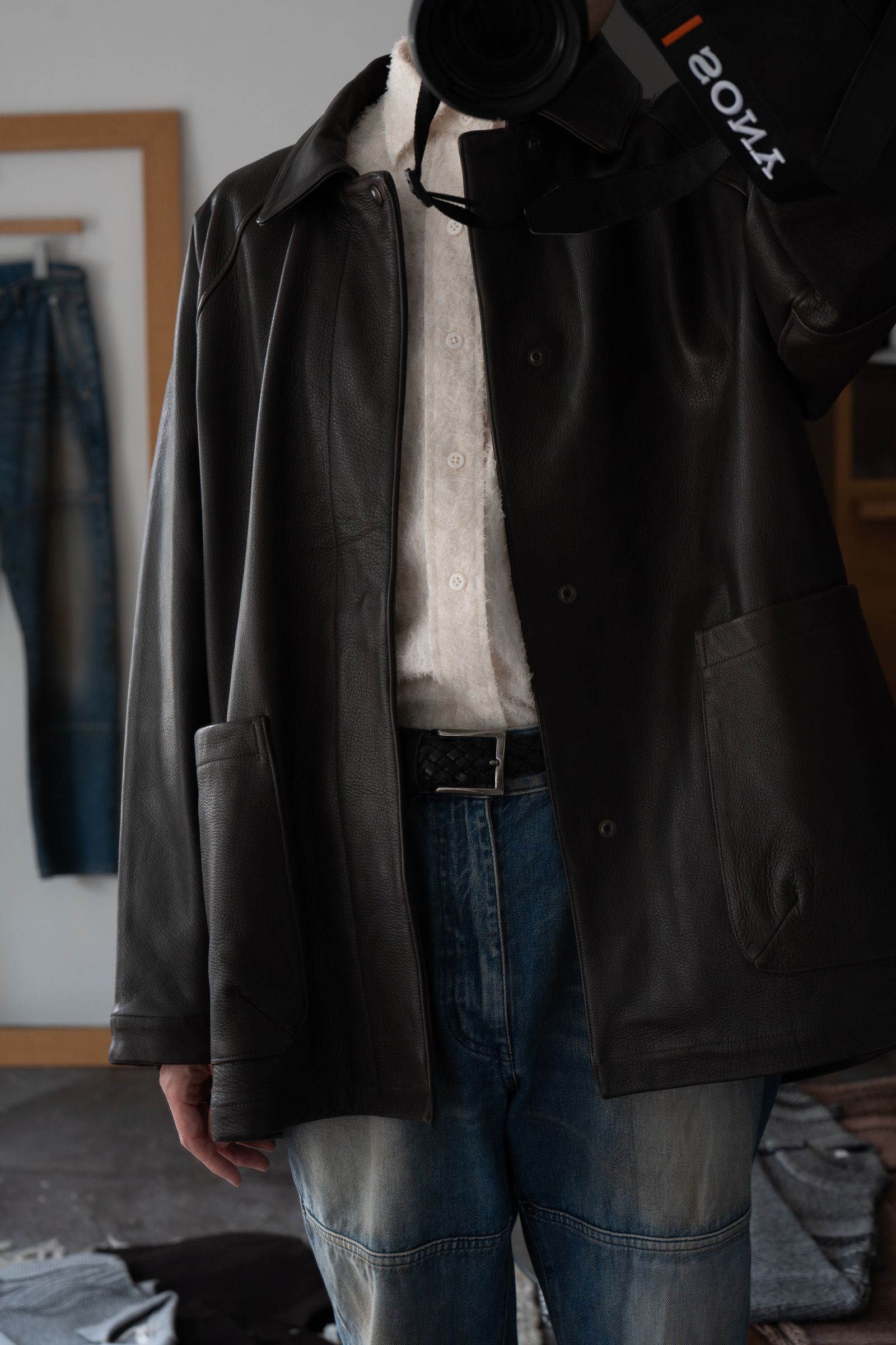 【ラスト1点】【26AW】カウレザーハーフコート(BROWN CHARCOAL)