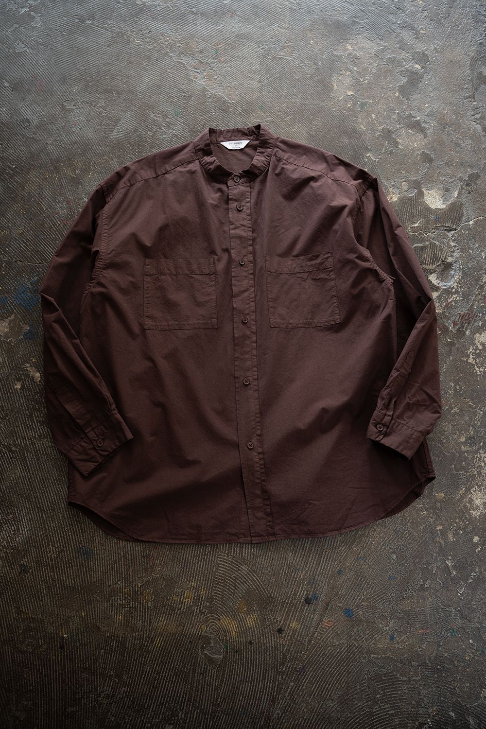 【26AW】ガーメントダイバンドカラーオーバーシャツ(REDDISH BROWN)