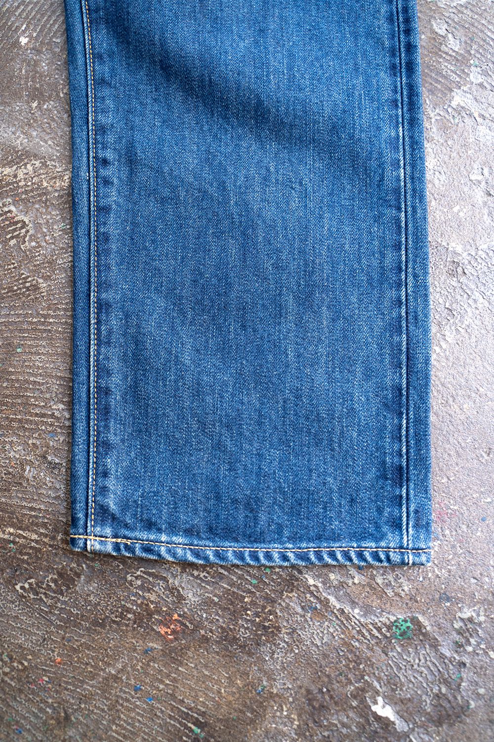 【ラスト1点】本藍スビンコットン13.5ozストレートデニム(DARK BLUE DAMAGE)