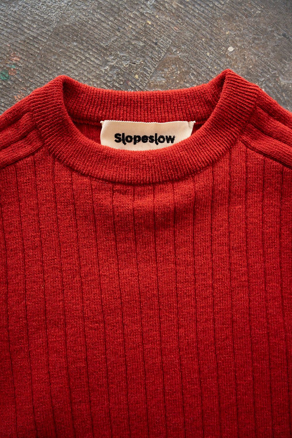 Hard twisted Shetlandwool RIB saddle shoulder crew neck sweater(RED)