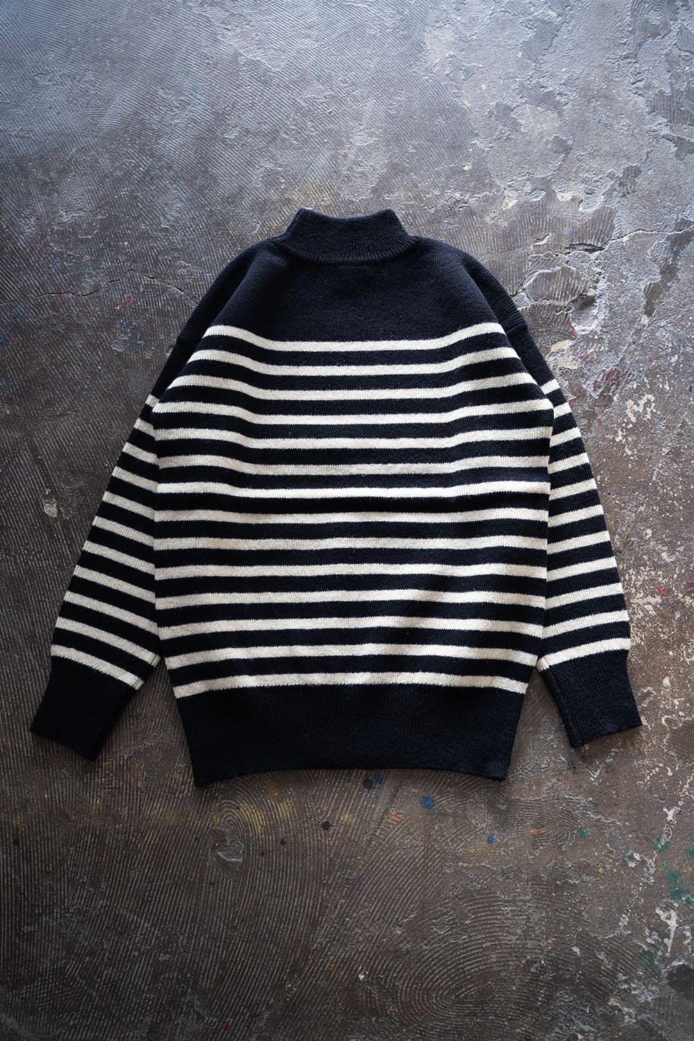 Hard twisted Shetlandwool GOB sweater(NAVY×WHITE)