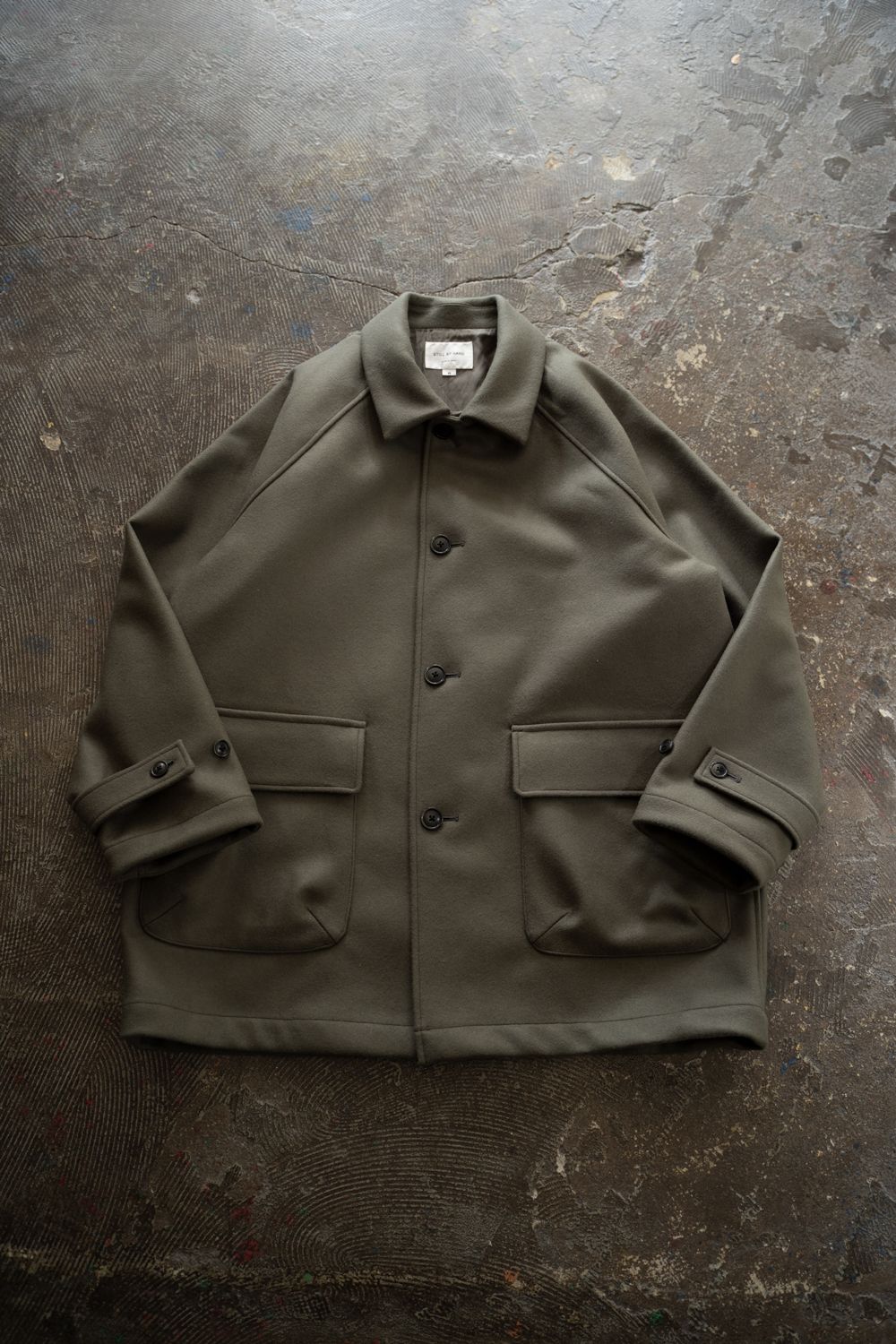 【25AW】Super110'Sメルトンステンカラーハーフコート(SAGE)