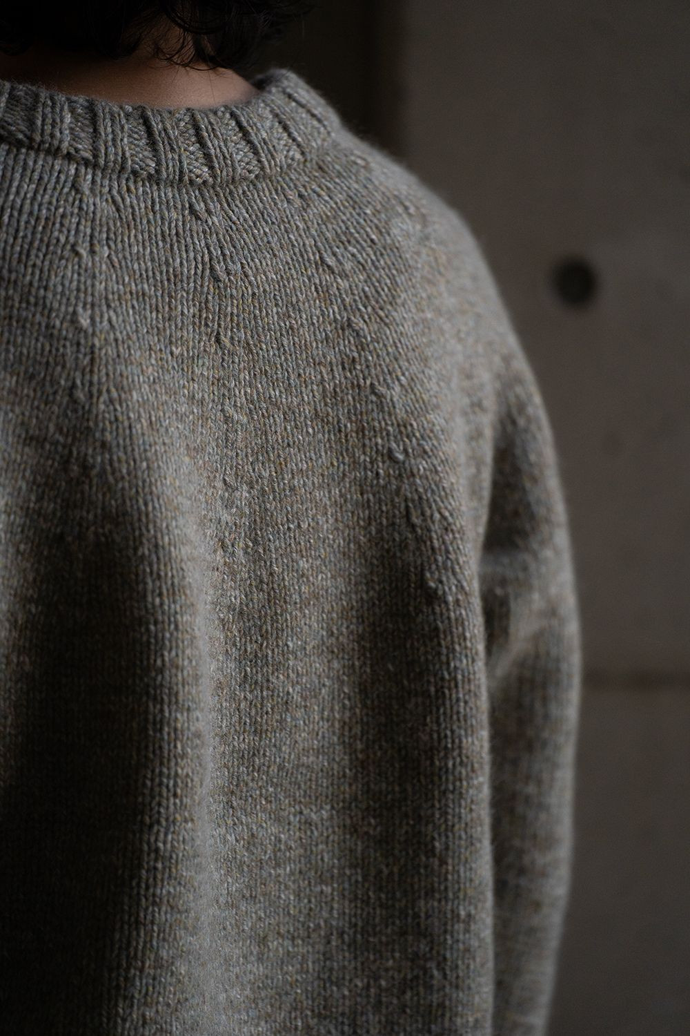 yak/lambs multi ply HAND KNITTING yoke top crew neck sweater(FOG)