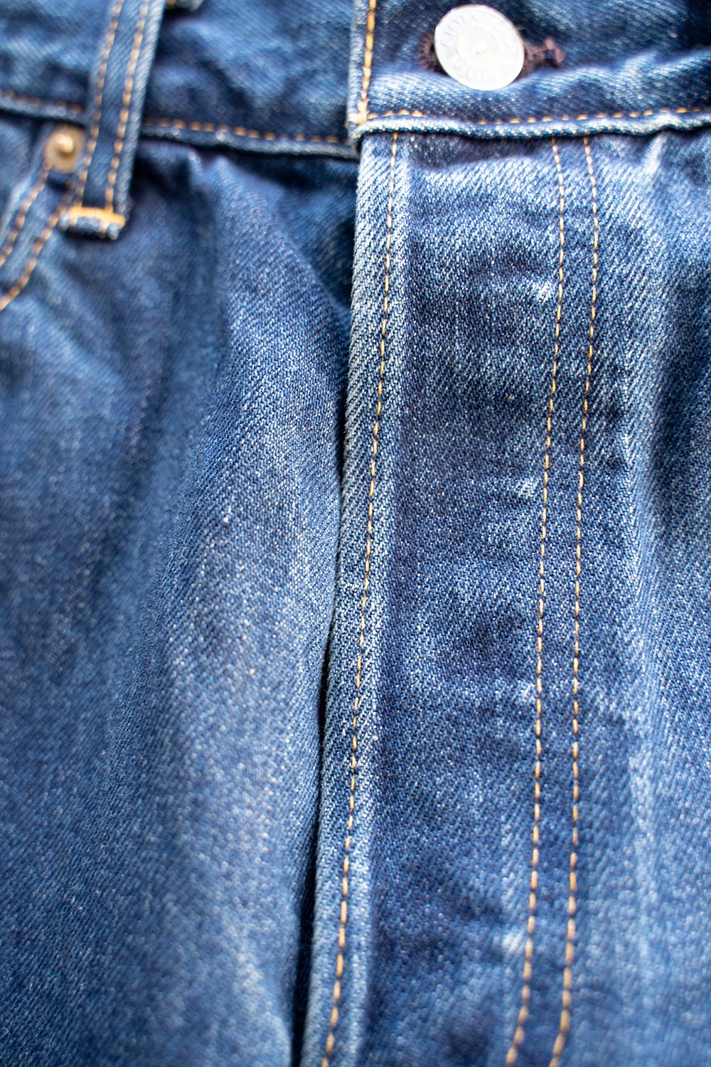 【ラスト1点】本藍スビンコットン13.5ozストレートデニム(DARK BLUE DAMAGE)