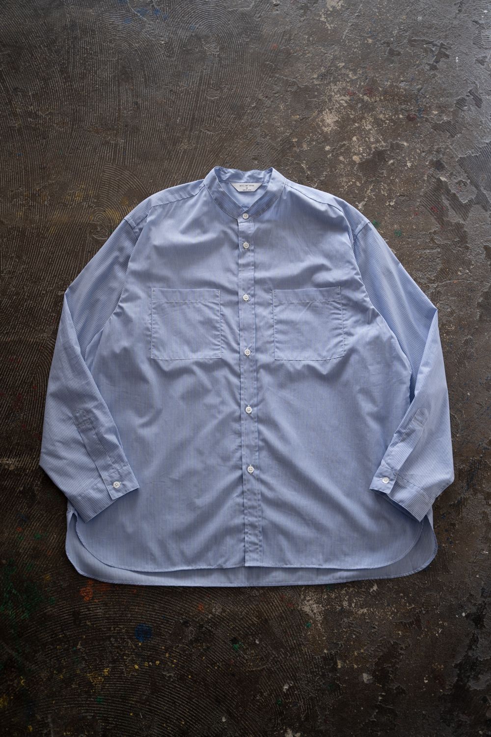 【26SS】両胸ポケットバンドカラーストライプシャツ(SAX BLUE)