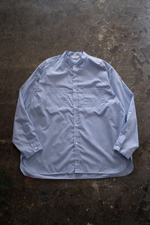 【26SS】両胸ポケットバンドカラーストライプシャツ(SAX BLUE)