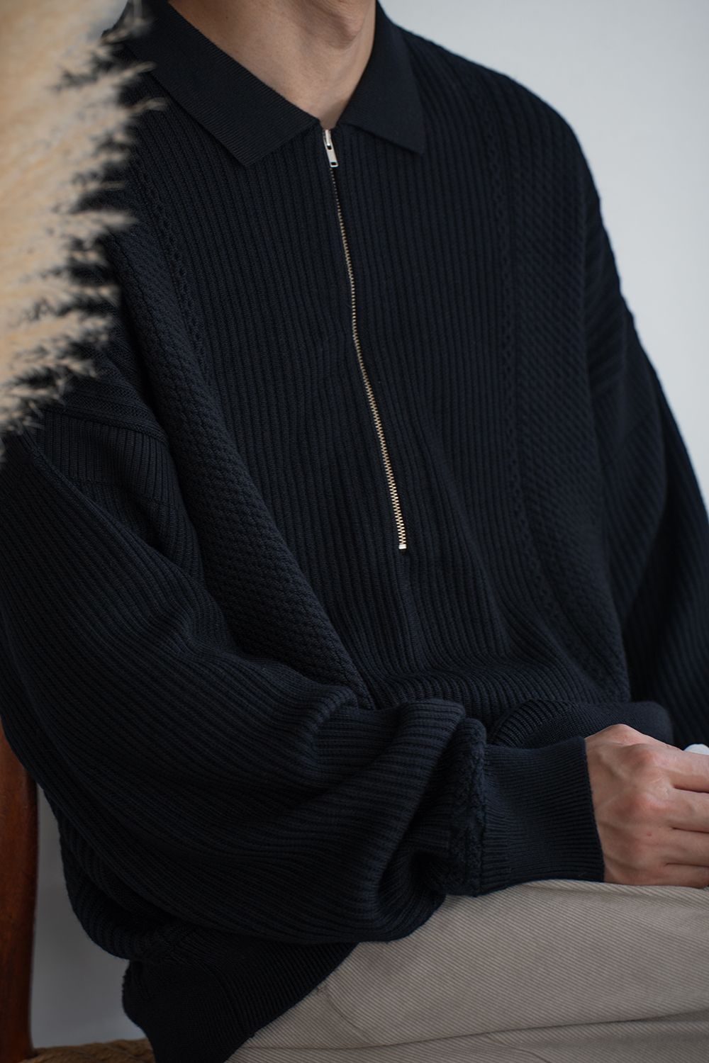 【26AW】Teriha Zip Polo(BLACK)