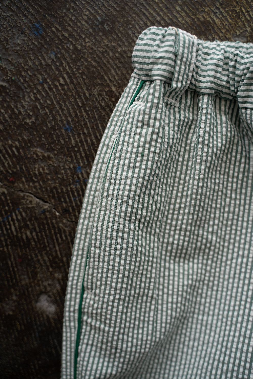 【ラスト1点】【25SS】"nite game"pajama(seersucker GREEN STRIPE)【ユニセックス】【セットアップ】