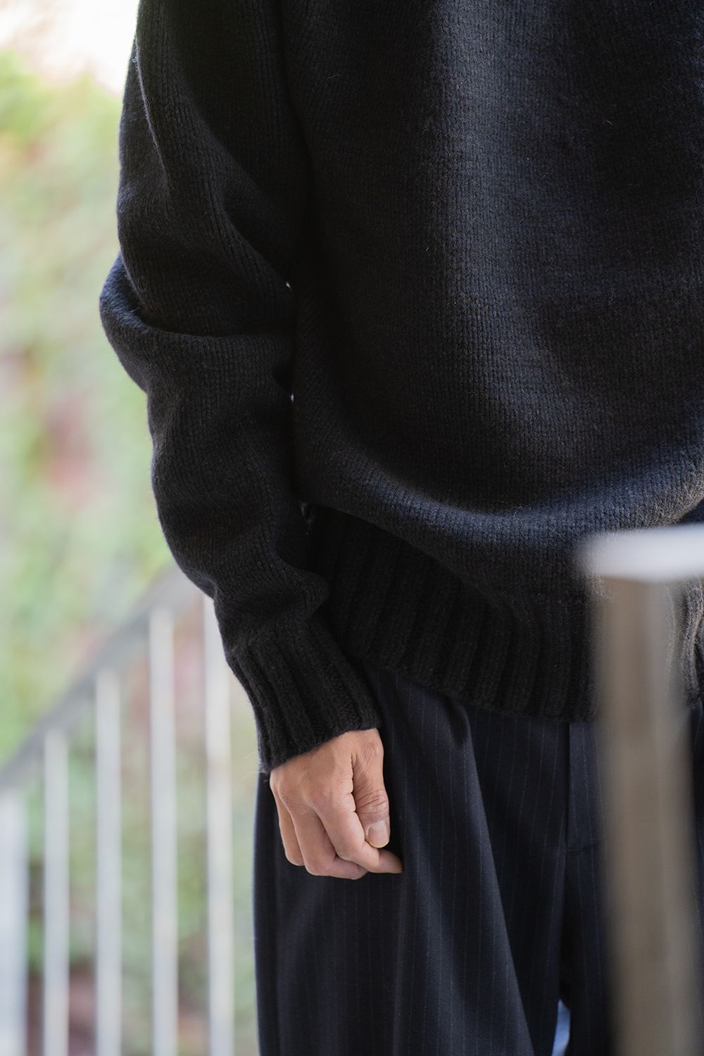 yak/lambs multi ply HAND KNITTING yoke top crew neck sweater(DARK NAVY)