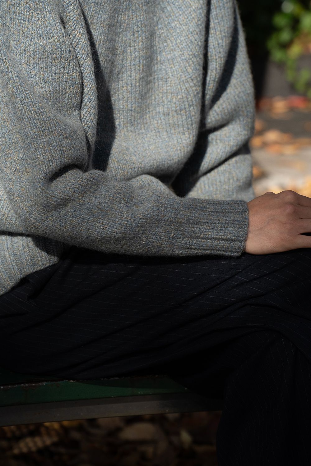 【ラスト1点】yak/lambs multi ply HAND KNITTING yoke top crew neck sweater(FADE BLUE)