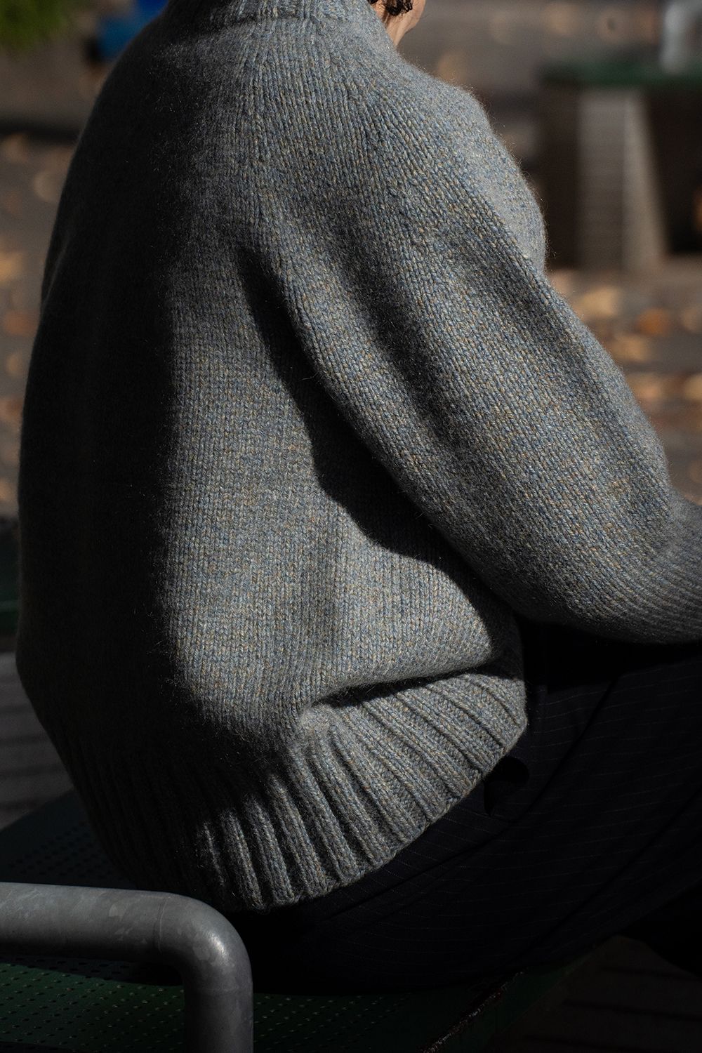 【ラスト1点】yak/lambs multi ply HAND KNITTING yoke top crew neck sweater(FADE BLUE)