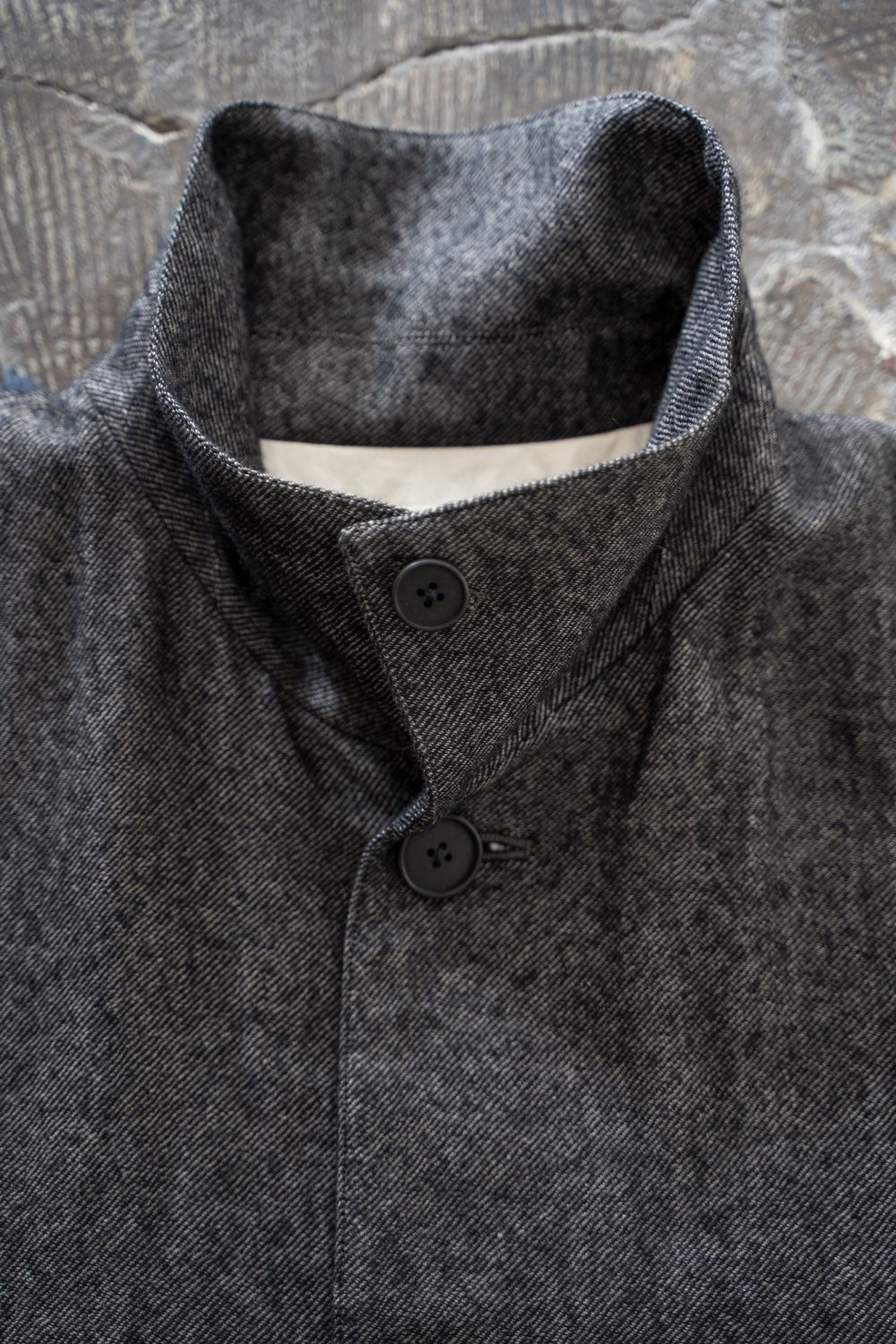【26AW】ウール×リネンステンカラーコート(MELANGE GREY)