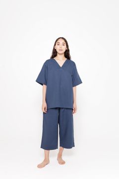 【ラスト1点】"zen "pajama linen cotton/パジャマ(セットアップ)【ユニセックス】(NAVY)