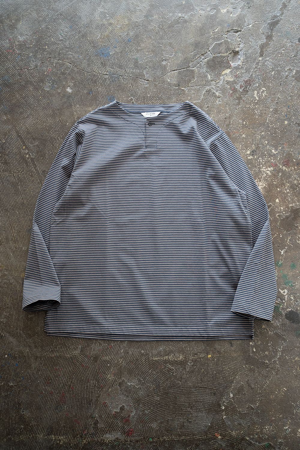 【ラスト1点】【23SS】ヘンリーネックボーダーカットソー(BLUE×BEIGE)