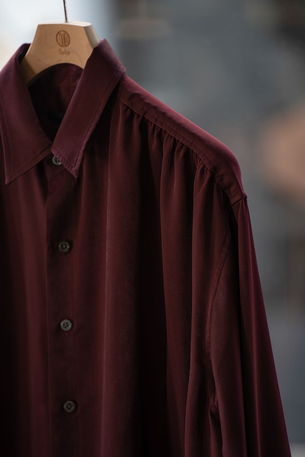 【26AW】Hush Gather L/S Shirt/ハッシュギャザーロングスリーブシャツ(BORDEAUX)