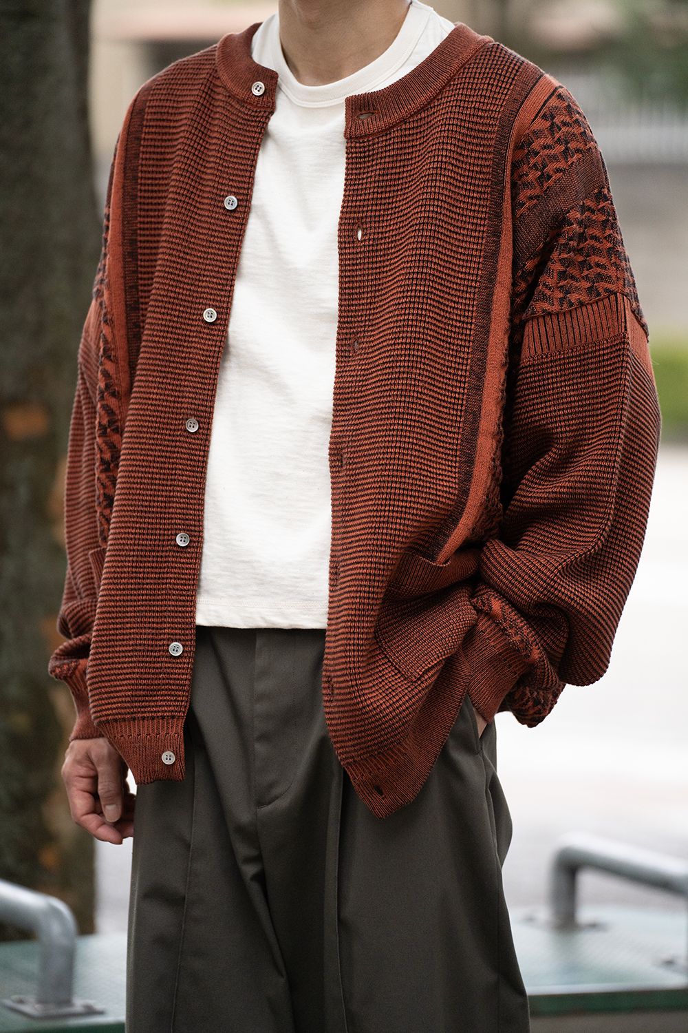 YASHIKI - 【ラスト1点】【24AW】Tasogare Cardigan(ORANGE) | Salty YASHIKI - 【ラスト1点】【24AW】Tasogare Cardigan(ORANGE) | Salty