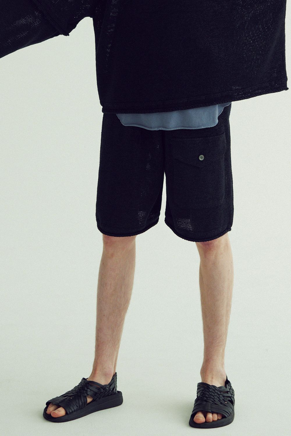 【ラスト1点】Roll Knit Military Shorts/和紙混ロールニットショーツ(BLACK)