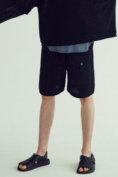 【ラスト1点】Roll Knit Military Shorts/和紙混ロールニットショーツ(BLACK)
