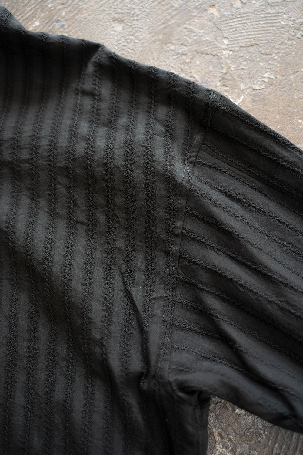 【ラスト1点】【21SS】Leno Cloth Stripe Over Shirt/レノクロスストライプオーバーサイズシャツ(BLACK)