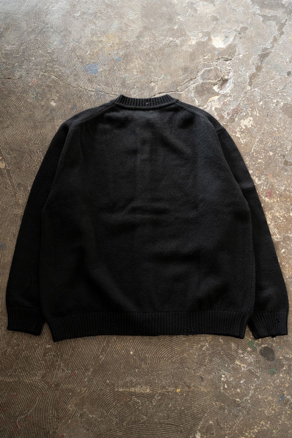 【26AW】ダメージクルーネックカーディガン(BLACK)