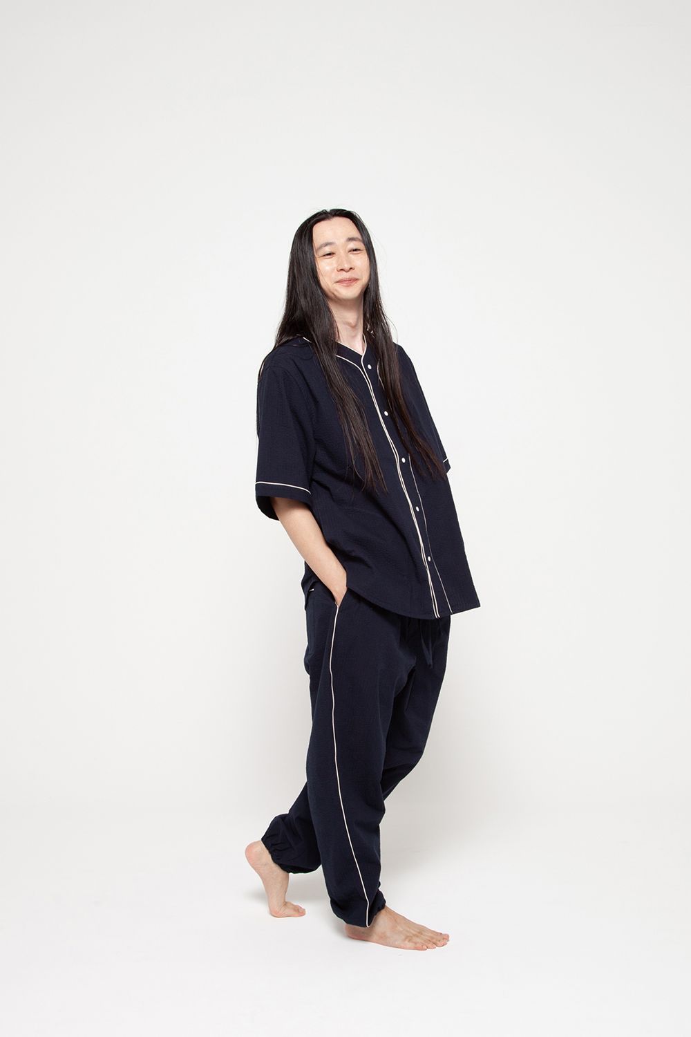 【ラスト1点】【25SS】"nite game"pajama(seersucker NAVY)【ユニセックス】【セットアップ】