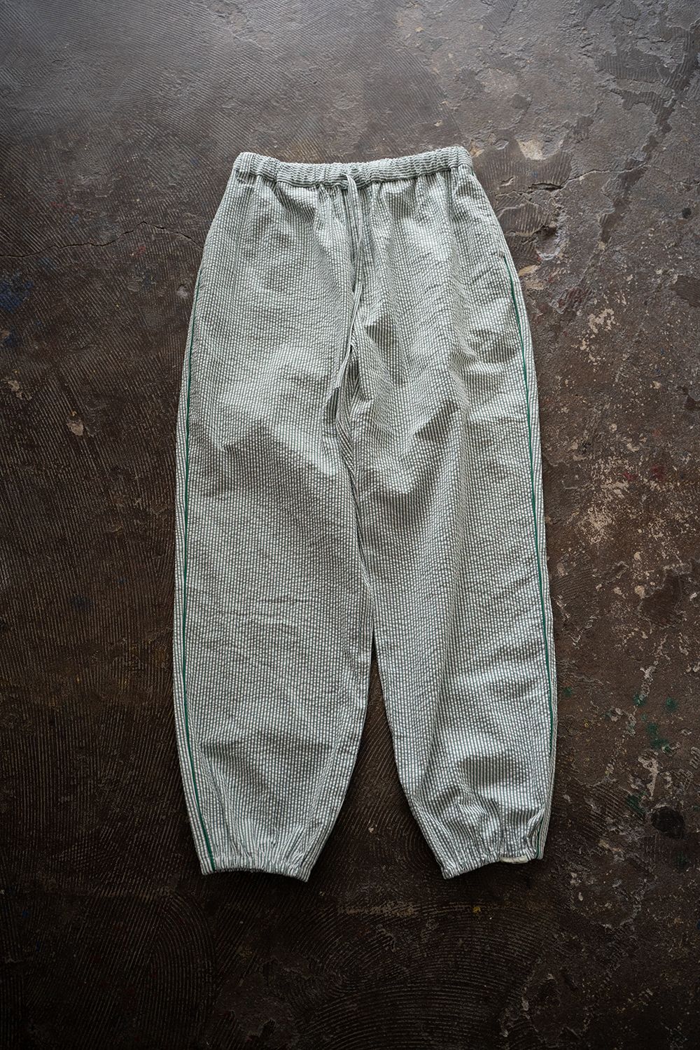 【ラスト1点】【25SS】"nite game"pajama(seersucker GREEN STRIPE)【ユニセックス】【セットアップ】