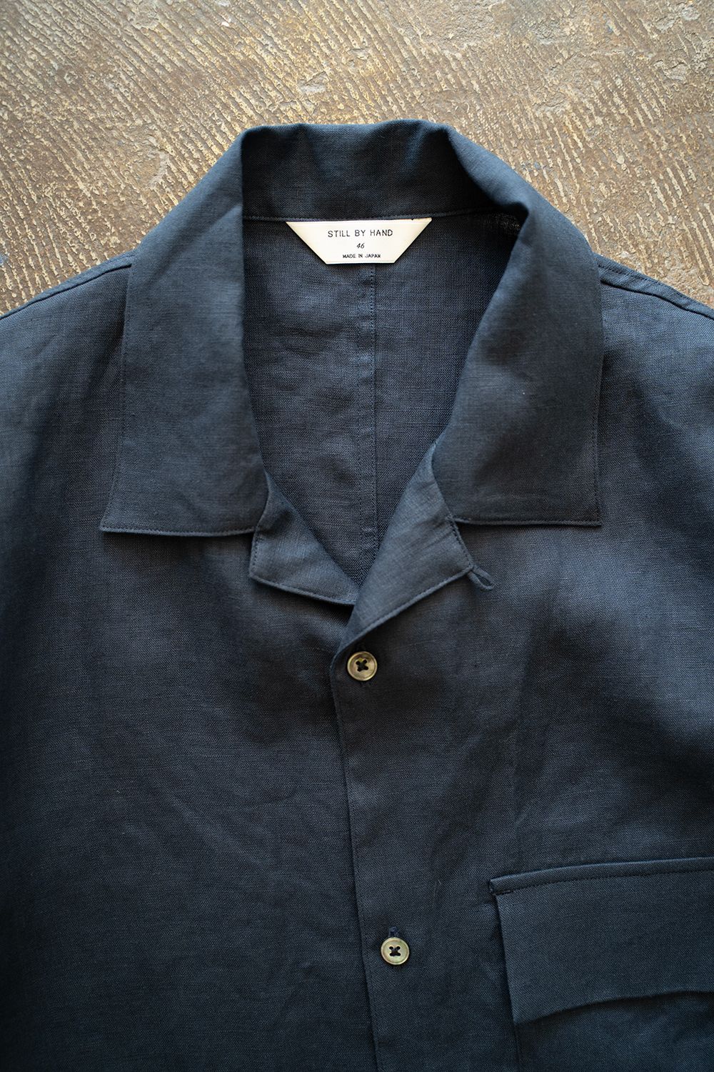 【ラスト1点】【25SS】フレンチリネンオープンカラー半袖シャツ(NAVY)