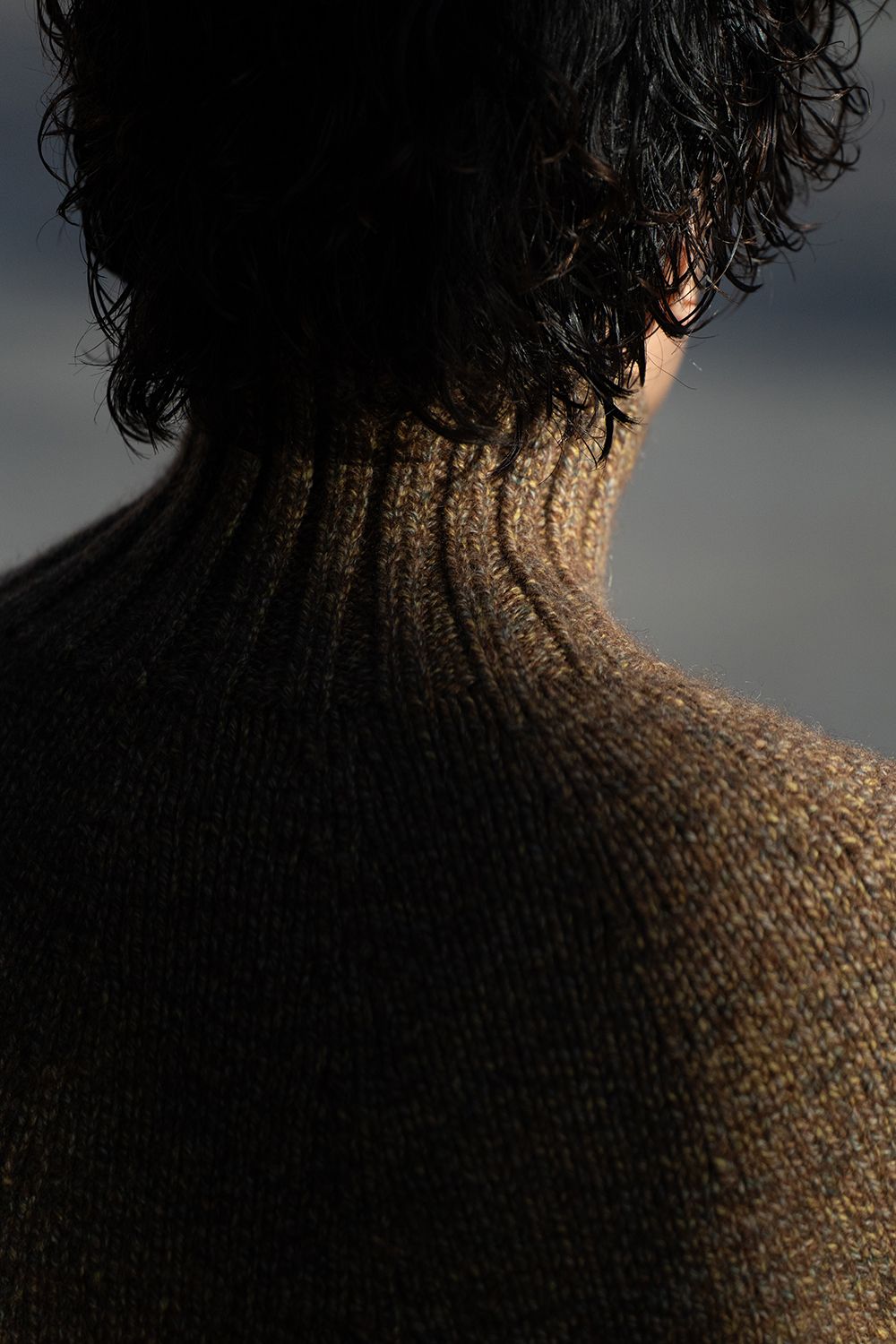 【ラスト1点】yak/lambs multi ply HAND KNITTING yoke top turtle neck sweater(MARRON)