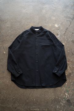 【ラスト1点】【25AW】極小襟コットン×シルクネップシャツ(BLACK NAVY)