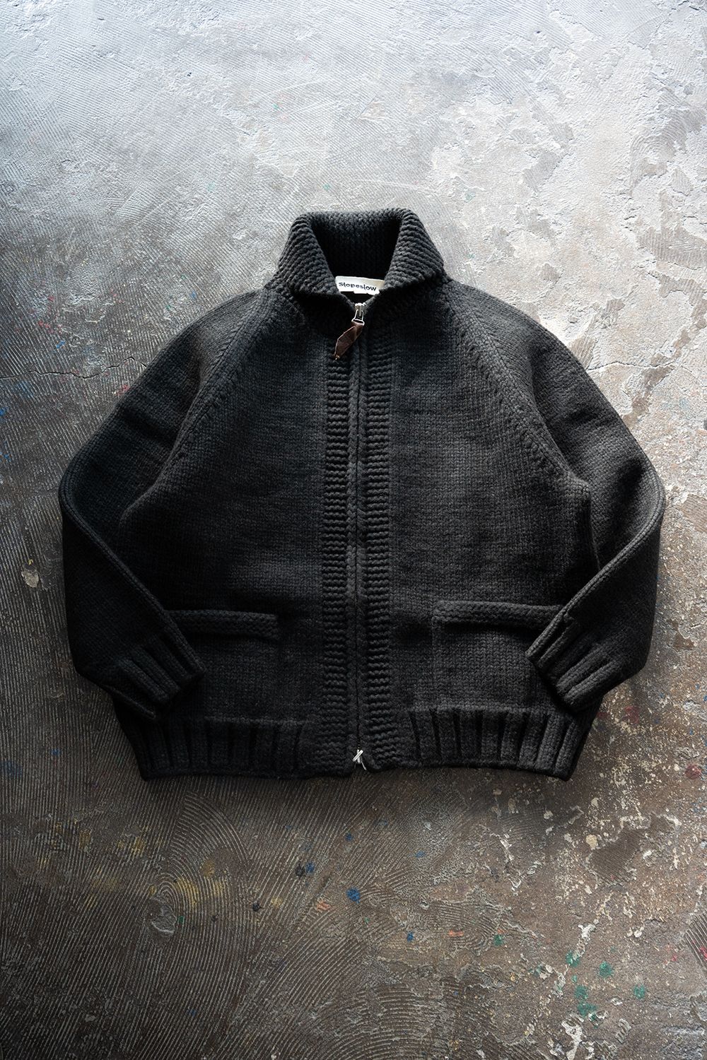【ラスト1点】yak/lambs multi ply HAND KNITTING cowichan sweater(BLACK)