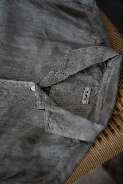 大麻開襟シャツ 高密度(松煙)