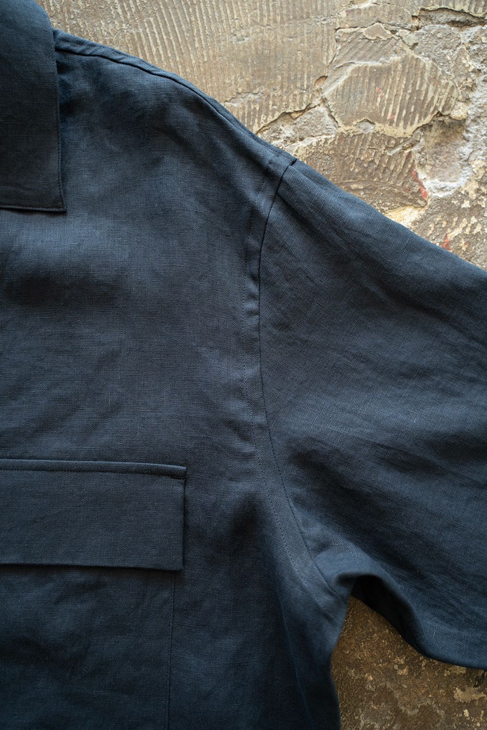 【ラスト1点】【25SS】フレンチリネンオープンカラー半袖シャツ(NAVY)