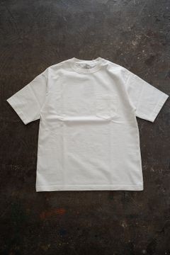 【ラスト1点】スビンコットン10/-度詰吊り天竺ポケット付き半袖T(OFF WHITE)