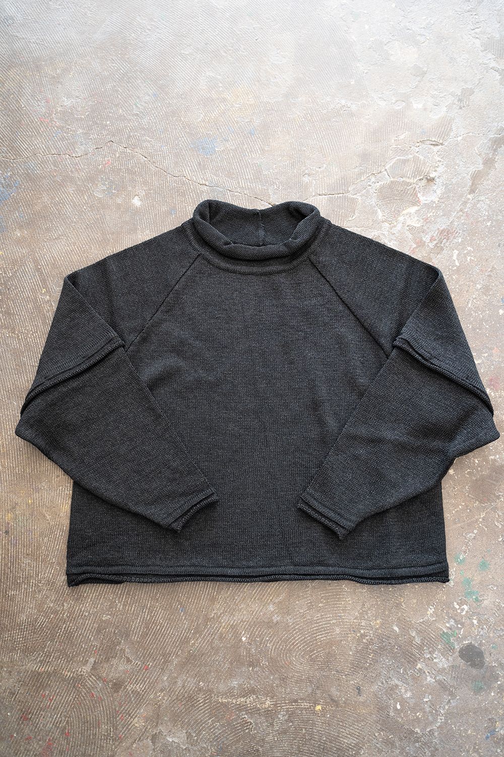 【ラスト1点】2Way Roll Neck Knit Pullover/和紙混2WAYロールネックニット(BLACK)